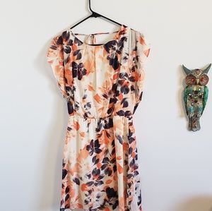 Navy orange & cream floral flowy short dress